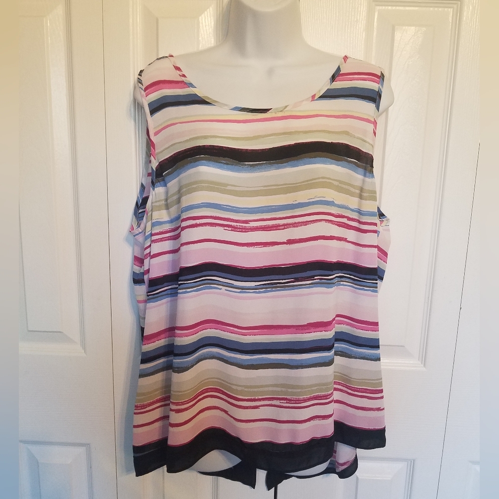 Christopher & Banks Pink and White Striped Tank Top